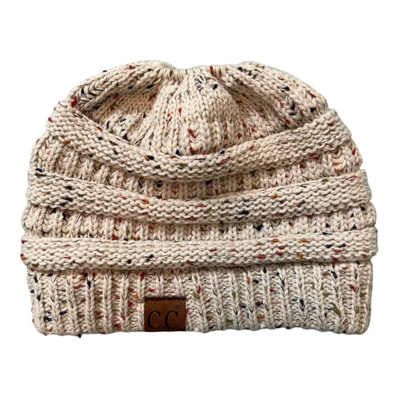 C.C Ponytail Beanie - One Size, Confetti Ivory - Picture 6 of 7